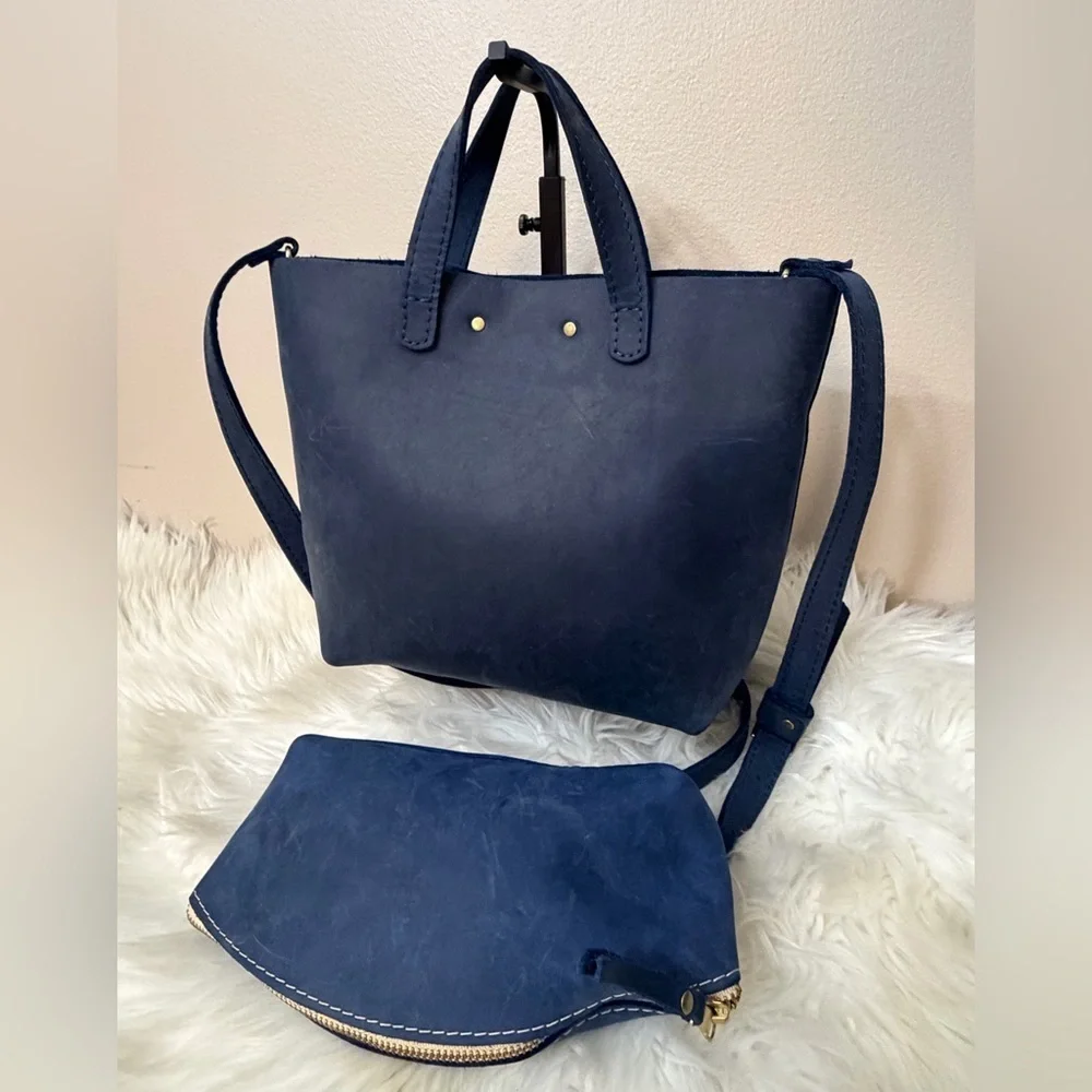 Portland Leather Midnight Blue Tote Bag.: Small wristlet included